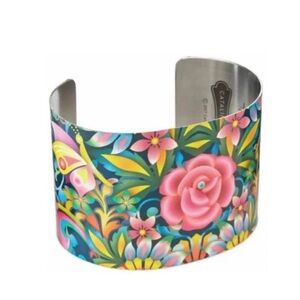 Floral Rose CATALINA ESTRADA Wide Cuff Metal Bracelet Hallmark Artisan Flower xo